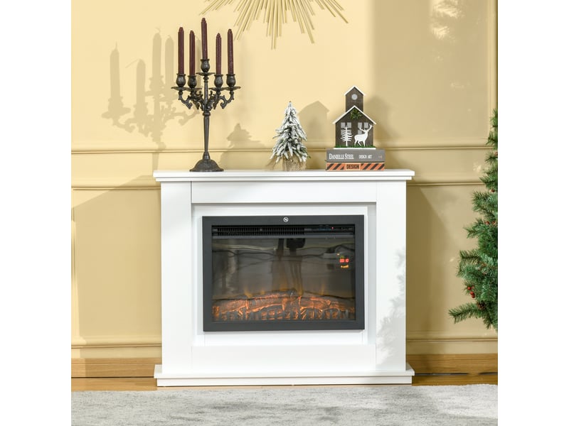  Cheminée électrique grande taille 2000 w effet flammes led minuterie température luminosité réglables télécommande fournie blanc  - Conforama B