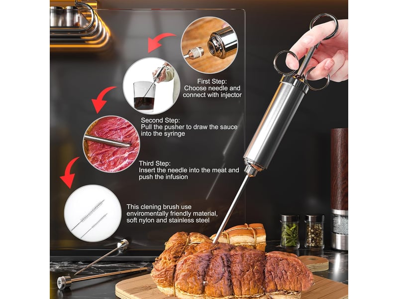  Seringue à marinade - injecteur de marinade avec accessoires - seringue à viande - seringue à marinade - brosse à marinade - accessoires pour seringue ASD003670 - Conforama D