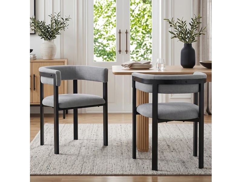  Lot de 6 chaises de salle à manger, confortables et respirantes, idéales pour restaurants, salon, cafés et autres lieux, style moderne, dos arrondi complet, tissu chenille, gris  - Conforama D