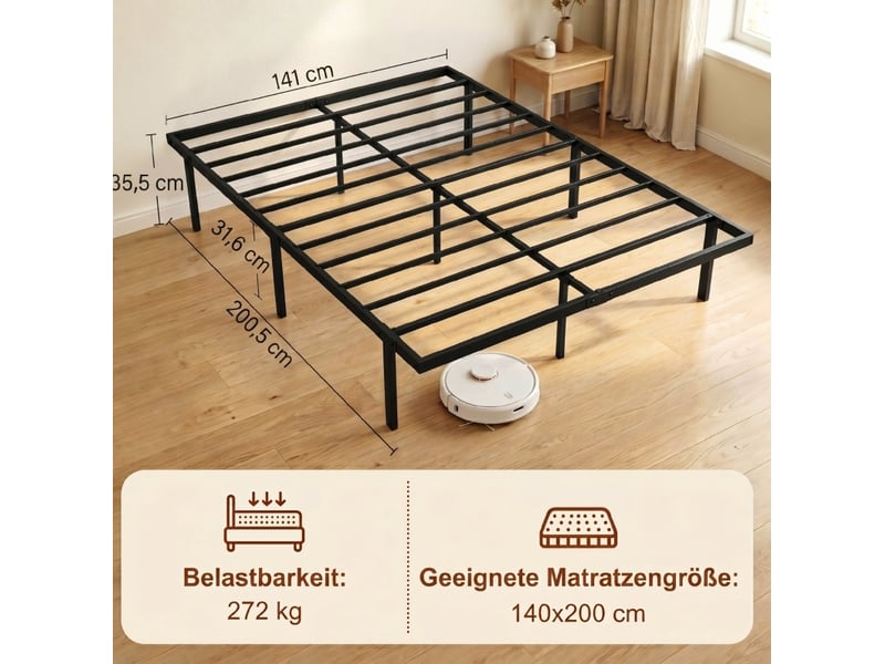  Cadre de lit 140x200 cm en métal noir avec 11 lattes et rangement dessous  - Conforama C