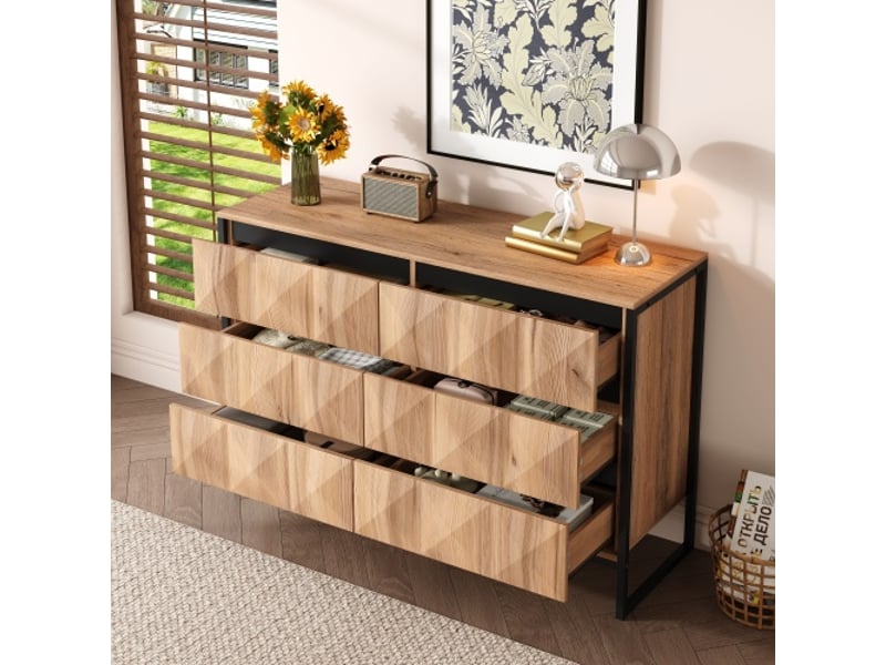  Commode aux tons noirs et bois naturel, pieds en métal et portes surélevées  - Conforama B