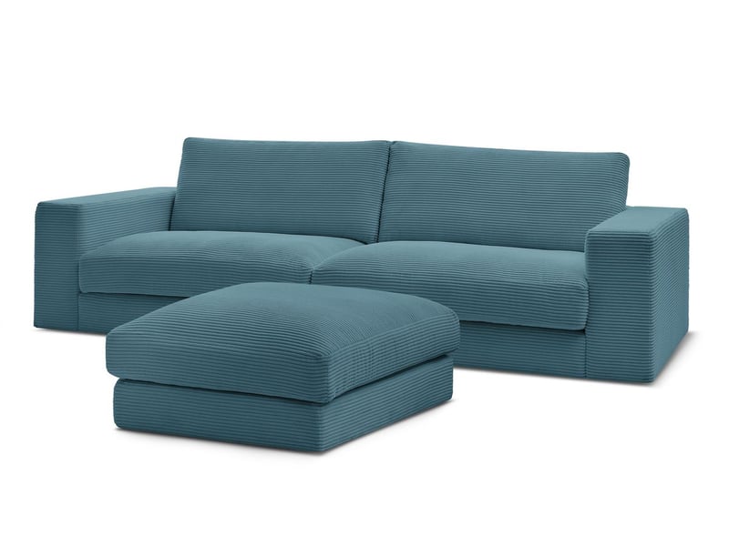  Bobochic canapé droit fixe 3 places leonard velours côtelé avec pouf bleu clair LEONARD - Conforama A