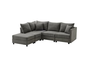 Canapé d’angle modulable 5 places 220x194x85 cm avec pouf mobile, configuration en l ou u, ressorts ensachés, mousse haute résilience, coton-lin,gris