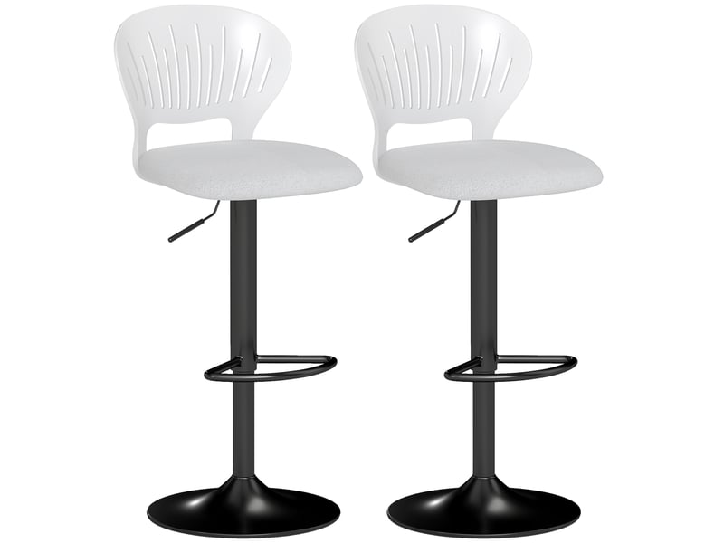  Lot de 2 tabourets de bar pivotants à 360°, hauteur réglable de 84 à 105 cm, dossier creux, repose-pieds, blanc  - Conforama B