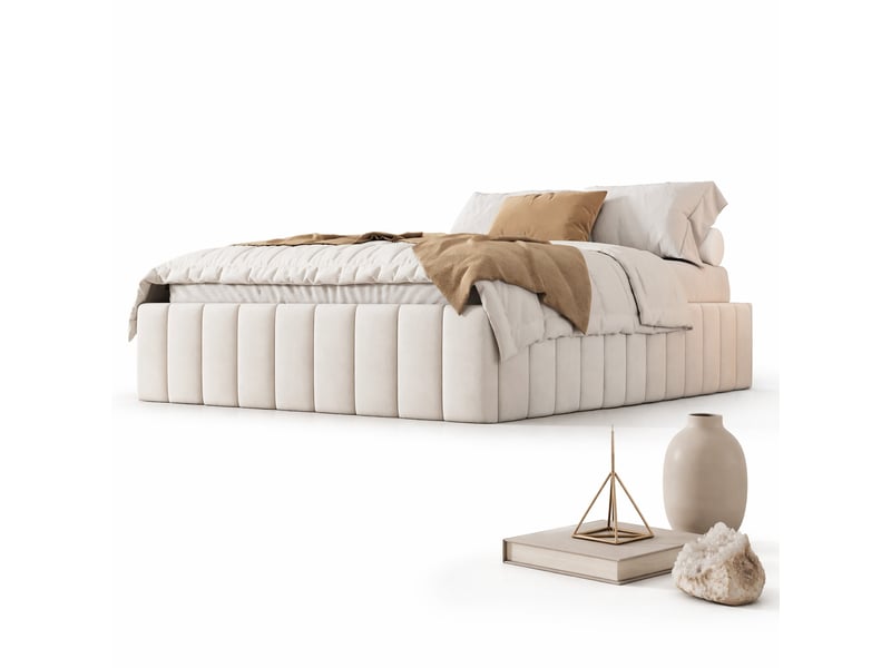  Lit avec tiroirs double 140×200 cm, 4 tiroirs, rangement  - sans matelas, velours - beige  - Conforama A