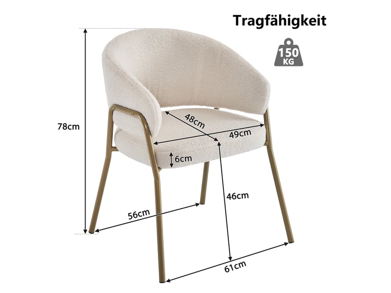  Lot de 2 chaises de salle à manger blanches et dorées en tissu polaire  - Conforama E