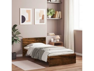 Lit adulte, lit simple, cadre de lit sans matelas avec tête de lit chêne fumé 100x200cm cf11093