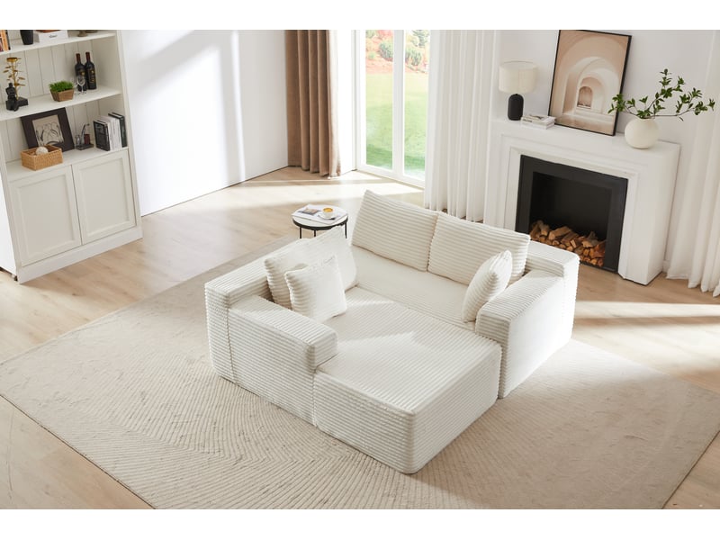 Canapé d’angle modulaire 252.5x163x65 cm 4 places chaise longue blanc  - Conforama E