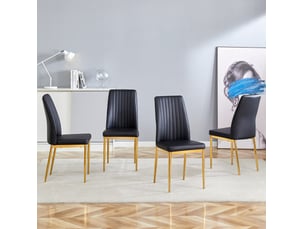 Chaise de salle à manger ulevr lot de 4 dossier haut en pu noir pieds en métal dorés