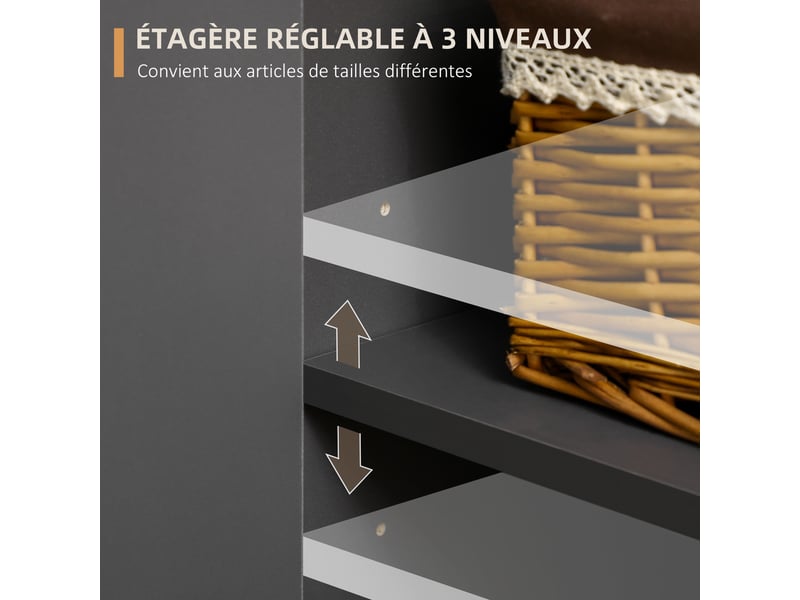  Buffet bas meuble de rangement sur pieds style scandinave 2 portes 3 tiroirs gris anthracite 120 x 40 x 80 cm  - Conforama E