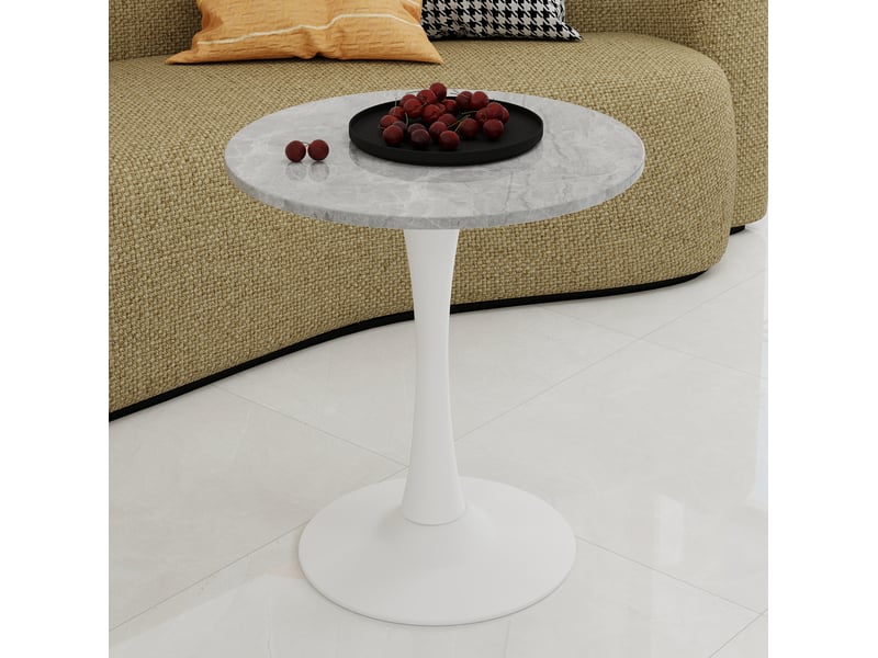  Table de salle à manger ronde 70 cm, marbre artificiel gris et blanc à piètement central  - Conforama B
