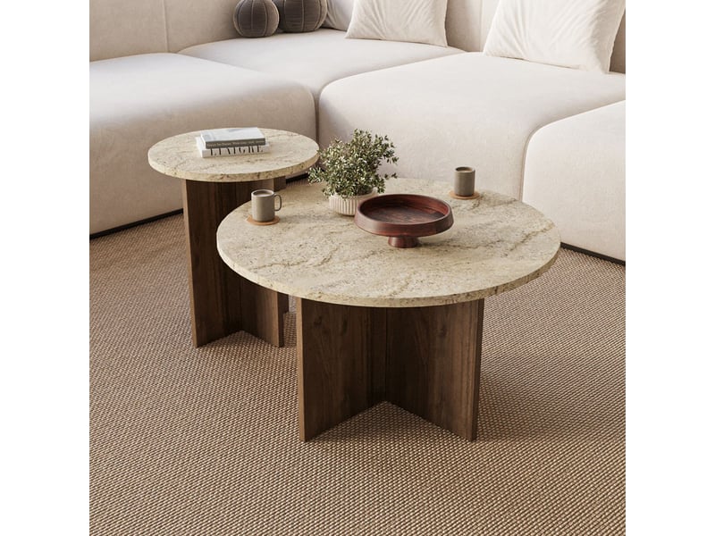  Lot de tables basses rondes en bois private - beige  - Conforama B