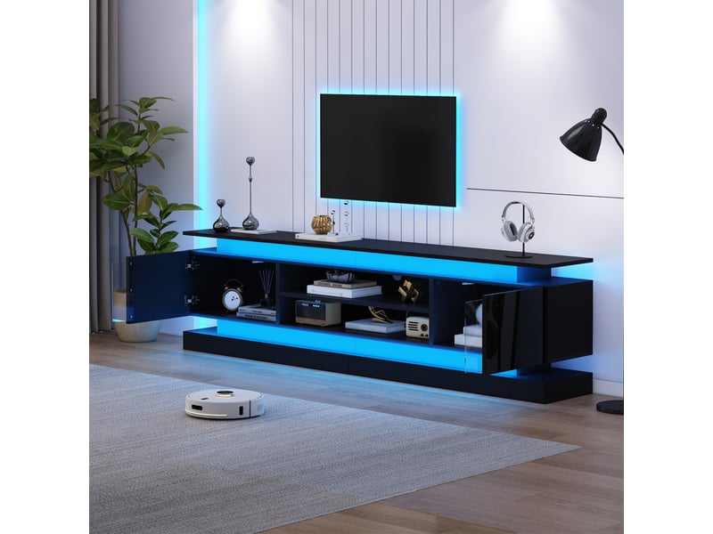  Meuble tv avec led et 2 portes, noir brillant, 180x35x60 cm  - Conforama B