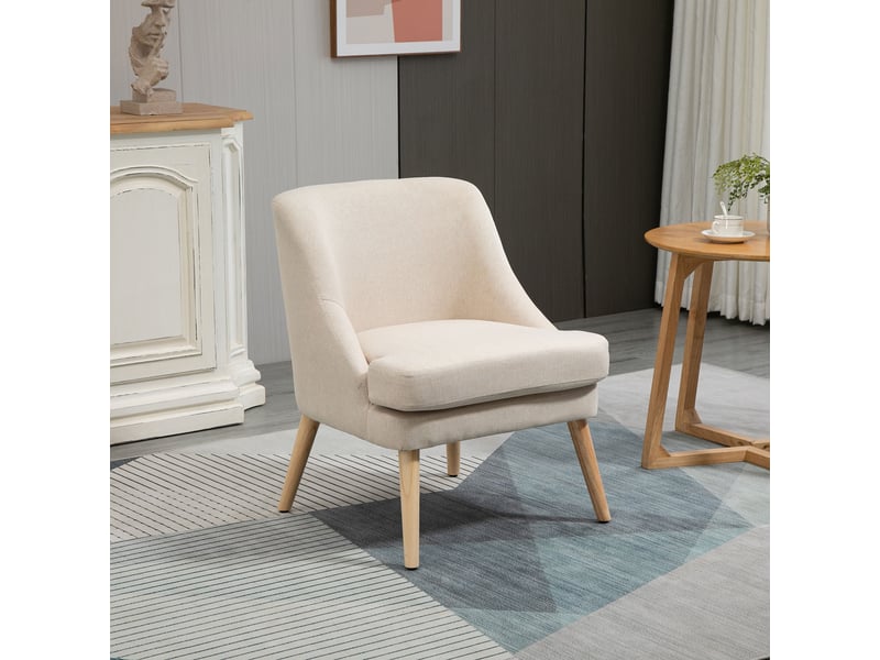  Fauteuil scandinave fauteuil salon confortable fauteuil pour chambre pieds en bois massif revêtement tissu lin beige  - Conforama D