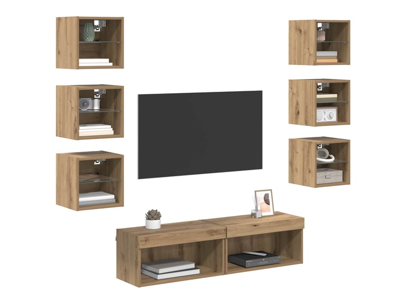  Meuble tv - banc tv - meuble de rangement 8 pcs chêne artisanal verre  - Conforama C