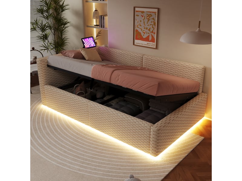 Lit capitonné en velours beige 90 x 200 cm - Conforama D