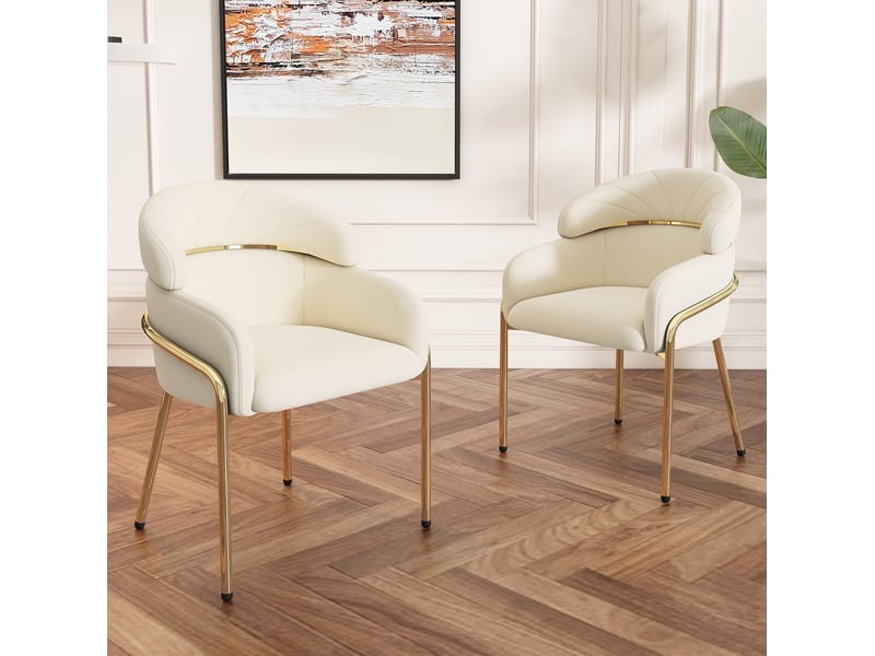  Chaise de salle à manger 54x57x79 cm en velours beige, quatre pieds métalliques, style élégant  - Conforama D