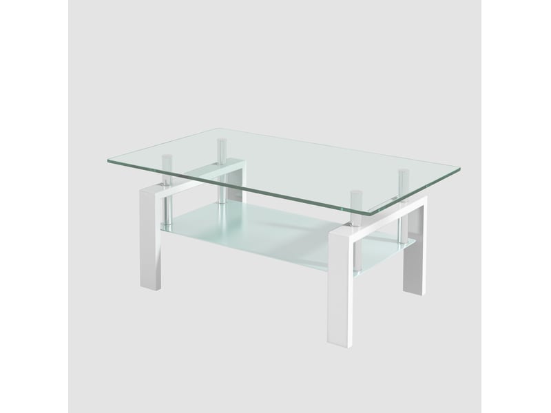 Table basse fixe avec deux plateaux en verre trempé, structure en métal blanc, pour salon, 100 × 60 × 44 cm - Conforama A
