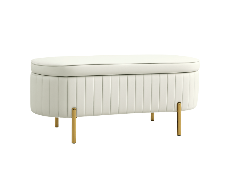  Banc de rangement en velours crème avec couvercle et pieds en métal capacité 72 l dimensions 108 x 44 x 43.5 cm  - Conforama A