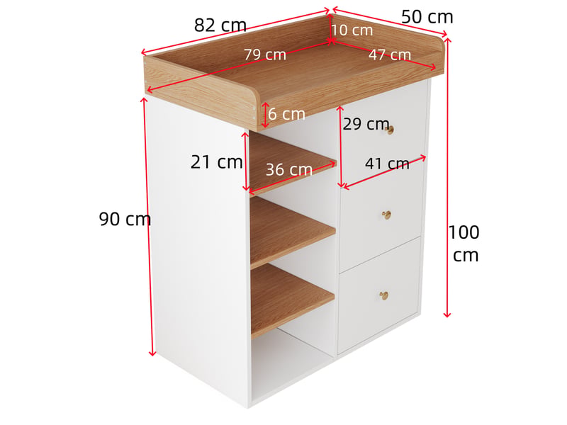  Table à langer 2 en 1 82x50x100 cm commode avec tiroirs et rangements bois et blanc  - Conforama C