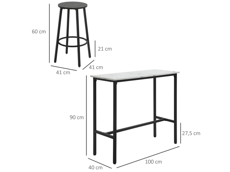  Ensemble table haute avec 2 tabourets, plateau compact et design industriel métal  - Conforama C