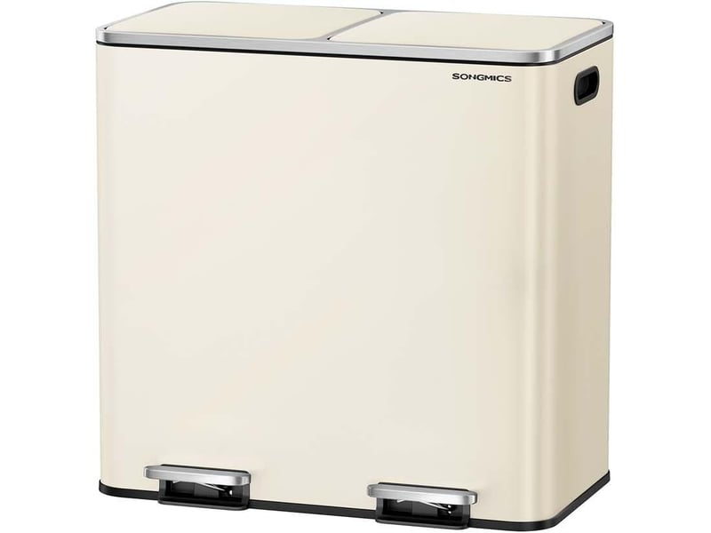  Poubelle à double compartiment 64,5 x 40,4 x 63,5 cm avec pédales et fermeture douce design moderne en acier amande 12_0012166  - Conforama A
