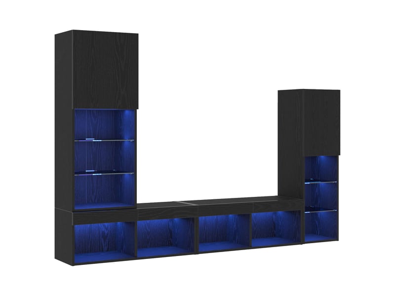  Meuble tv - banc tv - meuble de rangement 4 pcs chêne noir bois d'ingénierie  - Conforama A