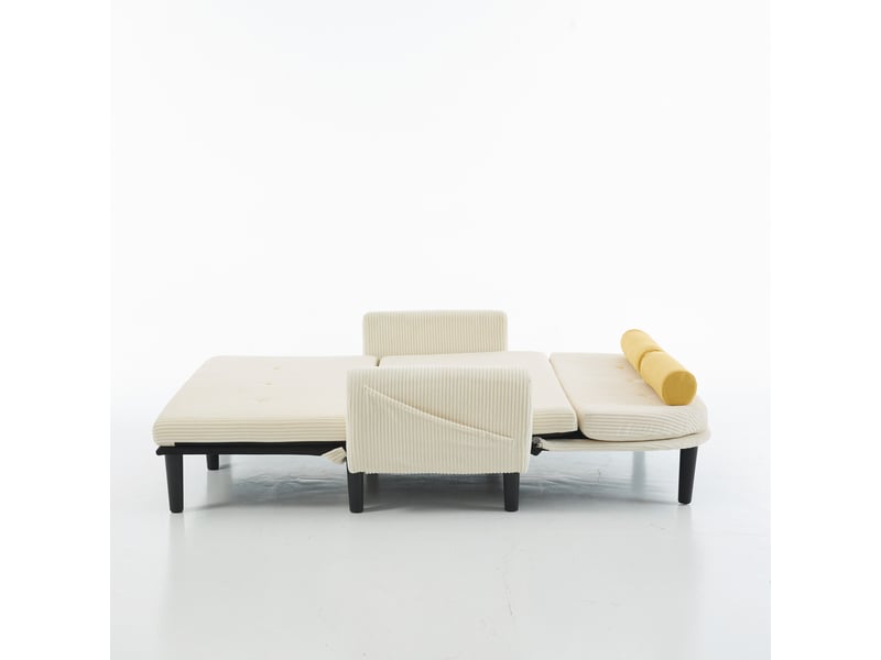  Fauteuil relax convertible avec coffre de rangement, canapé lit 2 places en tissu côtelé ivoire pour salon moderne  - Conforama W