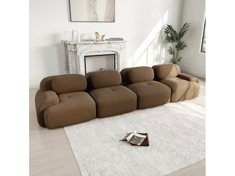  Canapé modulable modenvie 4 places sans cadre en velours côtelé marron 388 x 103 x 70 cm  - Conforama D