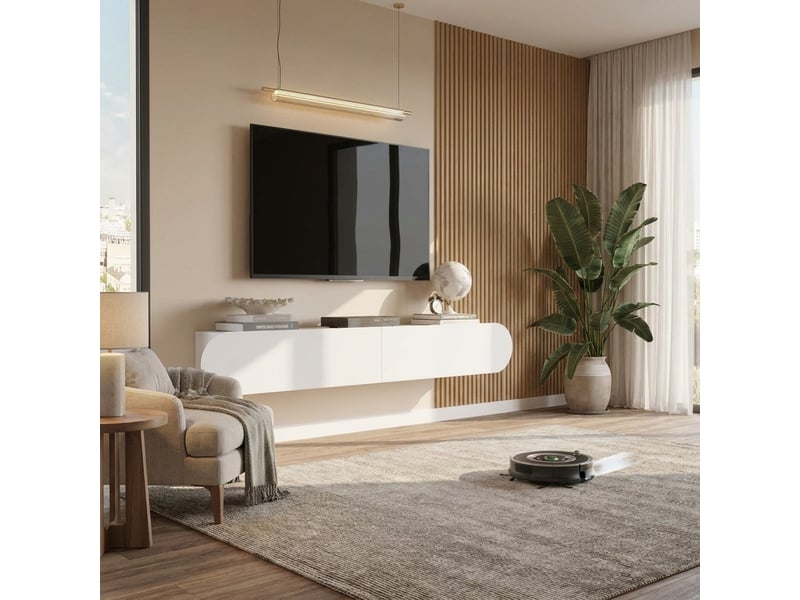  Meuble tv suspendu avec portes abattantes koren - blanc  - Conforama B