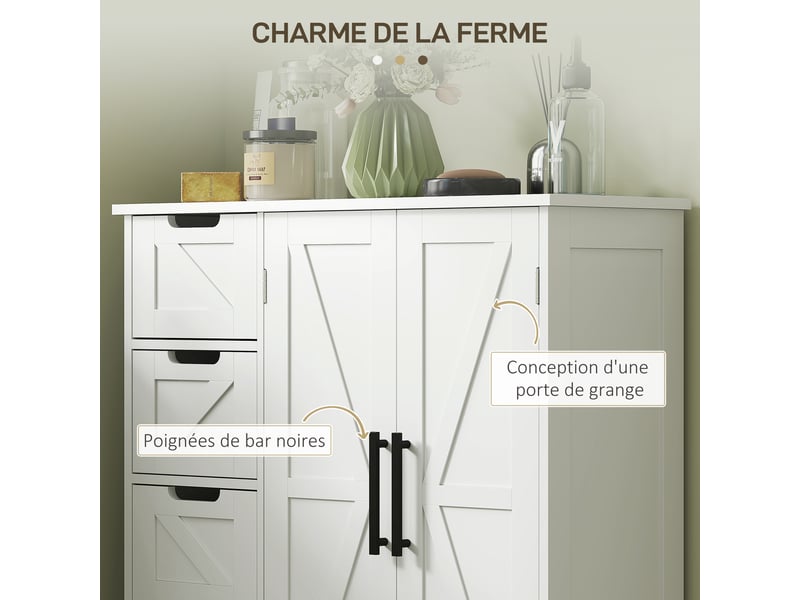  Meuble de salle de bain, meuble de rangement, avec 4 tiroirs, 1 placard, pour petits espaces, blanc, 81,2 x 30 x 83,8 cm  - Conforama R