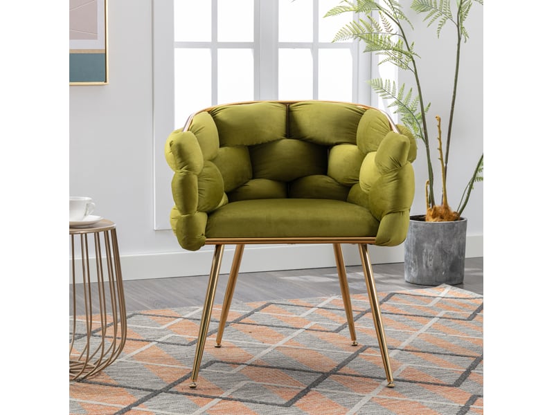  Lot de 2 fauteuils d’appoint modernes en velours vert olive avec accoudoirs et pieds en métal doré  - Conforama D