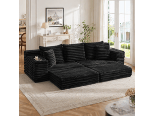 Canapé droit fixe <strong></strong> <strong></strong> 4 places Velours côtelé noir avec coffre de rangement