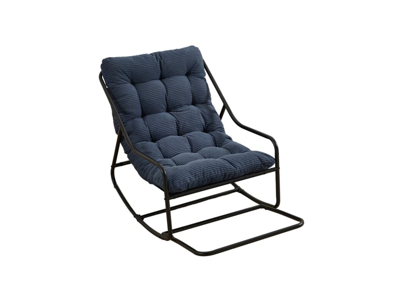  Fauteuil à bascule extérieur,75x116x82 cm,avec coussin,acier,noir et bleu marine  - Conforama A