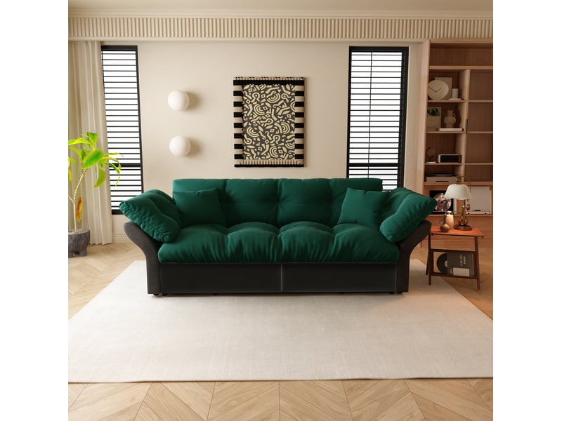 Canapé-lit convertible tcqpz 3-en-1 2 places 190 x 85 x 91 cm en velours vert - Conforama E