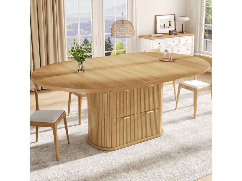  Table à manger 158x118x76.8 cm - extensible - 6 places - 4 à 6 personnes - grand rangement - rabattable - 2 tiroirs - mdf - usage quotidien - blanc CozyNest - Conforama B