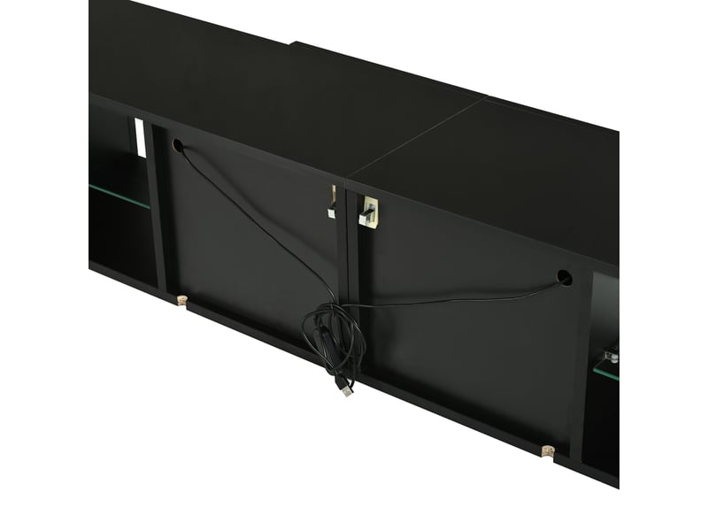  Meuble tv avec 4 portes, 200 x 30 x 28 cm, éclairage led, 2 niches ouvertes, panneaux de particules, noir Morn Vibe - Conforama E
