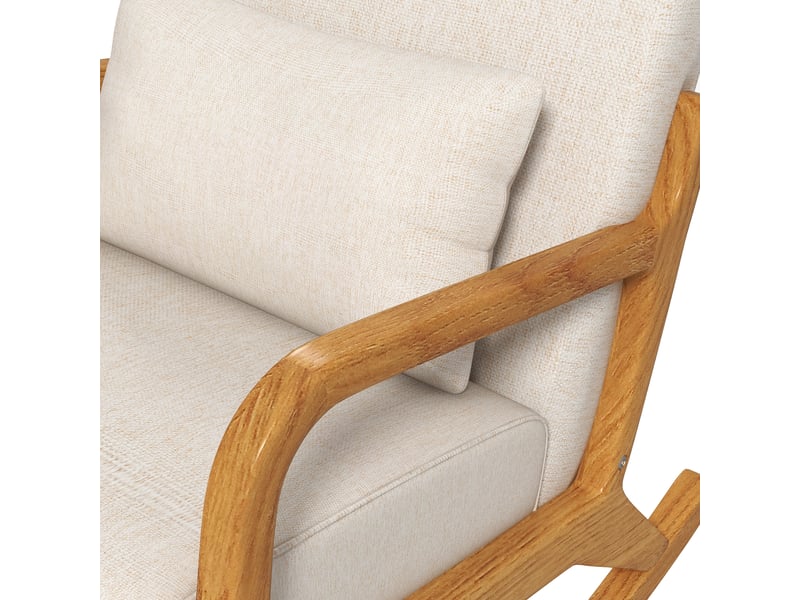  Fauteuil à bascule rembourré avec accoudoirs, fauteuil relax pour chambre et salon, structure en bois, blanc crème, 64,5x92x81,5 cm  - Conforama E