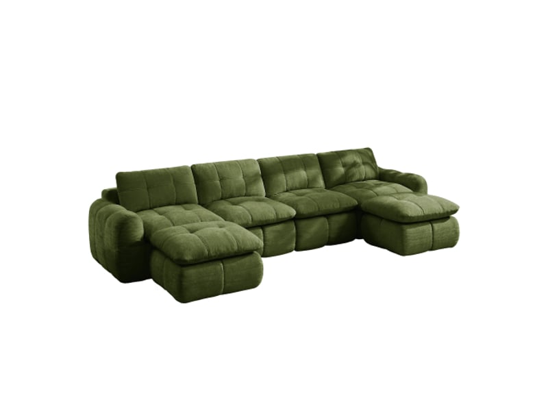  Canapé d’angle en u 4 places sans cadre – karostepp, chenille douce, vert, 2 ottomans  - Conforama E