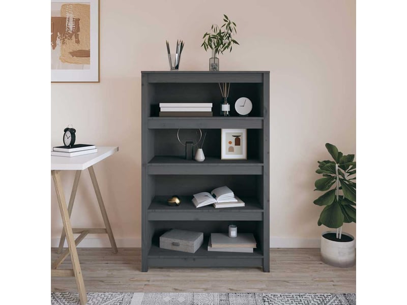  Bibliothèque, meuble de rangement salon gris 80x35x126 cm bois de pin massif  - Conforama B