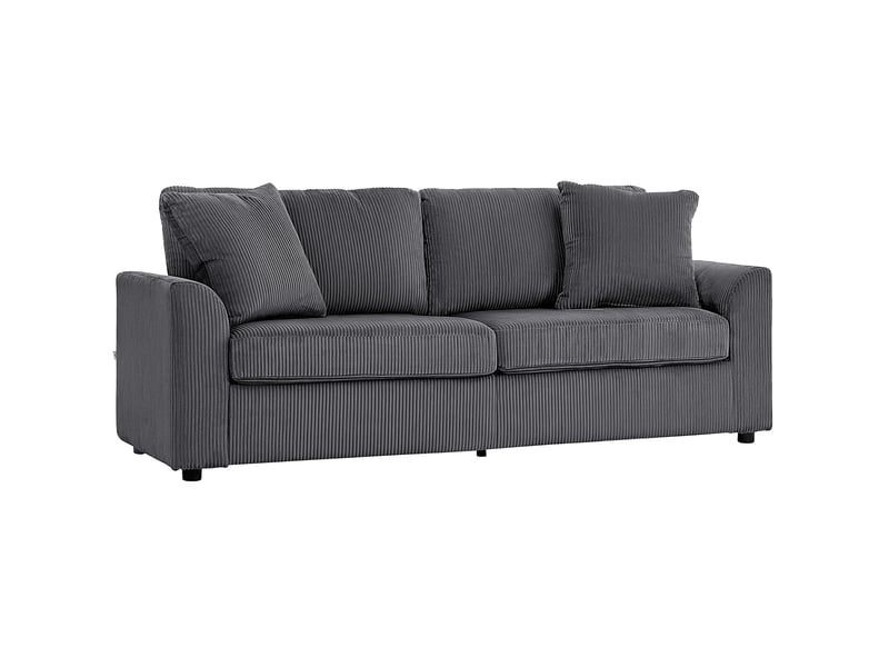 Canapé 3 places 212 cm en velours côtelé gris foncé avec 2 coussins - coussin à ressorts et mousse haute densité T1003-01-16447 - Conforama C