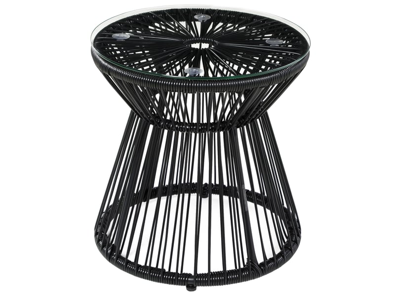  Table d'appoint de jardin ronde 40x40x42 cm noire en résine tressée, plateau en verre trempé de 5 mm  - Conforama A