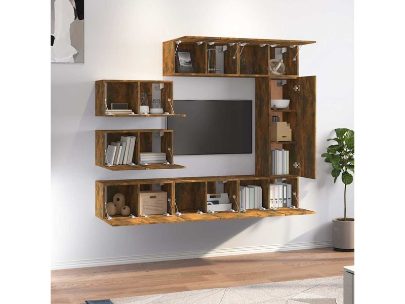  Ensemble de meubles tv - banc tv - meuble de rangement 8 pcs chêne fumé bois d'ingénierie  - Conforama C