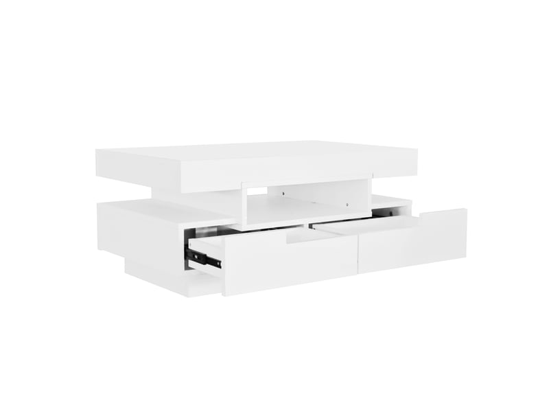  Table basse brillante avec éclairage led et 4 tiroirs, blanc, 80 x 50 x 36 cm Fay Lum - Conforama D