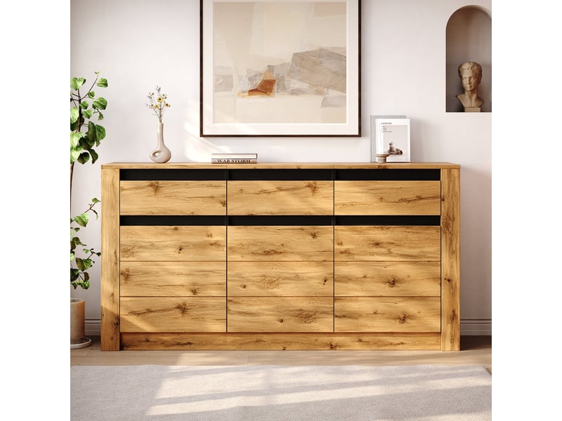 Buffet effet bois et noir 3 portes 3 tiroirs 135x35x70cm - Conforama B