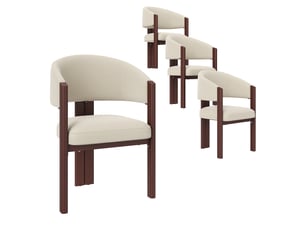Lot de 4 chaises de salle à manger beige, dossier ergonomique rembourré, pieds métal effet noyer, patins réglables, charge 150 kg