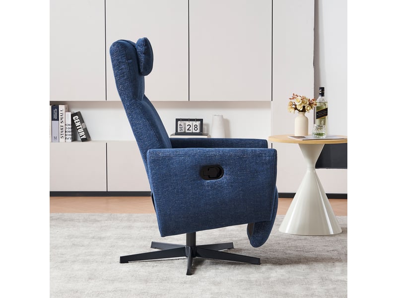  Fauteuil relax bleu en chenille, dossier inclinable et repose-pieds, siège pivotant à 360° pour salon et bureau  - Conforama D