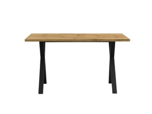 Table à manger table basse l140 x p80 x h76 cm pieds croisés design minimaliste plateau mdf pieds métal finition chêne