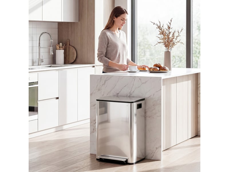  Poubelle de tri sélectif 2 x 30l en acier inoxydable argenté 47,7x37,5x66,8 cm  - Conforama B
