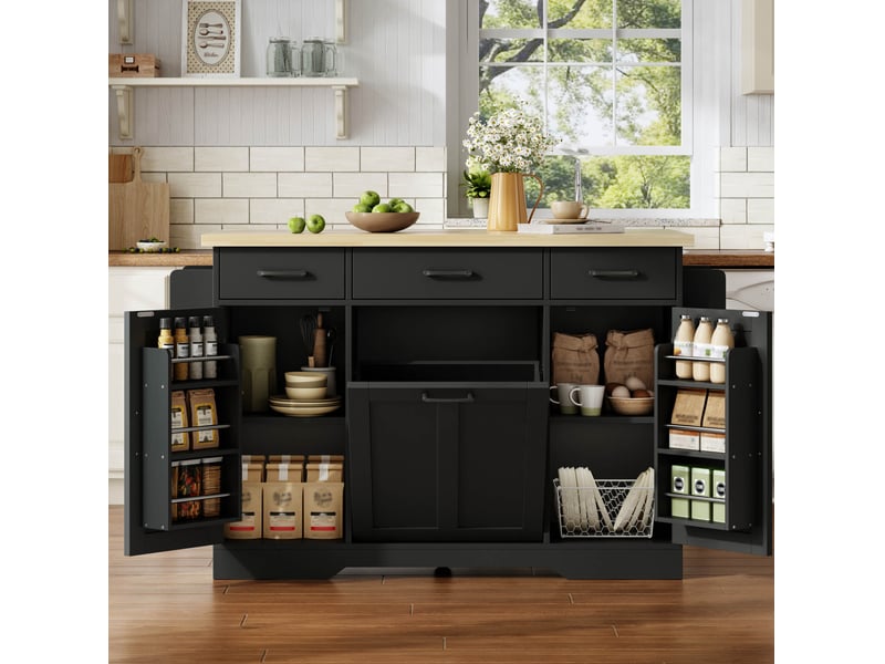  Îlot de cuisine mobile 120x45(70)x87 cm avec plateau rabattable en mdf noir  - Conforama D